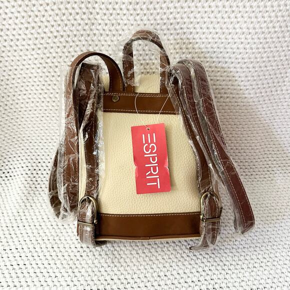 Esprit NOS Beige Brown Faux Pebbled Leather Drawstring Mini Backpack New NWT Y2K - Picture 8 of 8
